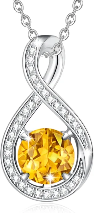 FANCIME Birthstone Necklaces for Women Fine Jewelry Sterling Silver Infinity Pendant Anniversary Birthday Gifts for Her Women Wife Mom Lady Daughter, Chain 16" 2" Extend