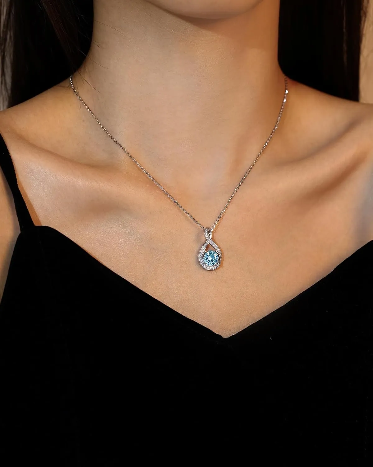 FANCIME Birthstone Necklaces for Women Fine Jewelry Sterling Silver Infinity Pendant Anniversary Birthday Gifts for Her Women Wife Mom Lady Daughter, Chain 16" 2" Extend