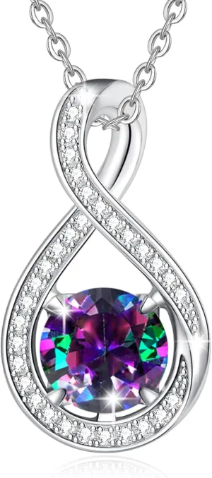 FANCIME Birthstone Necklaces for Women Fine Jewelry Sterling Silver Infinity Pendant Anniversary Birthday Gifts for Her Women Wife Mom Lady Daughter, Chain 16" 2" Extend