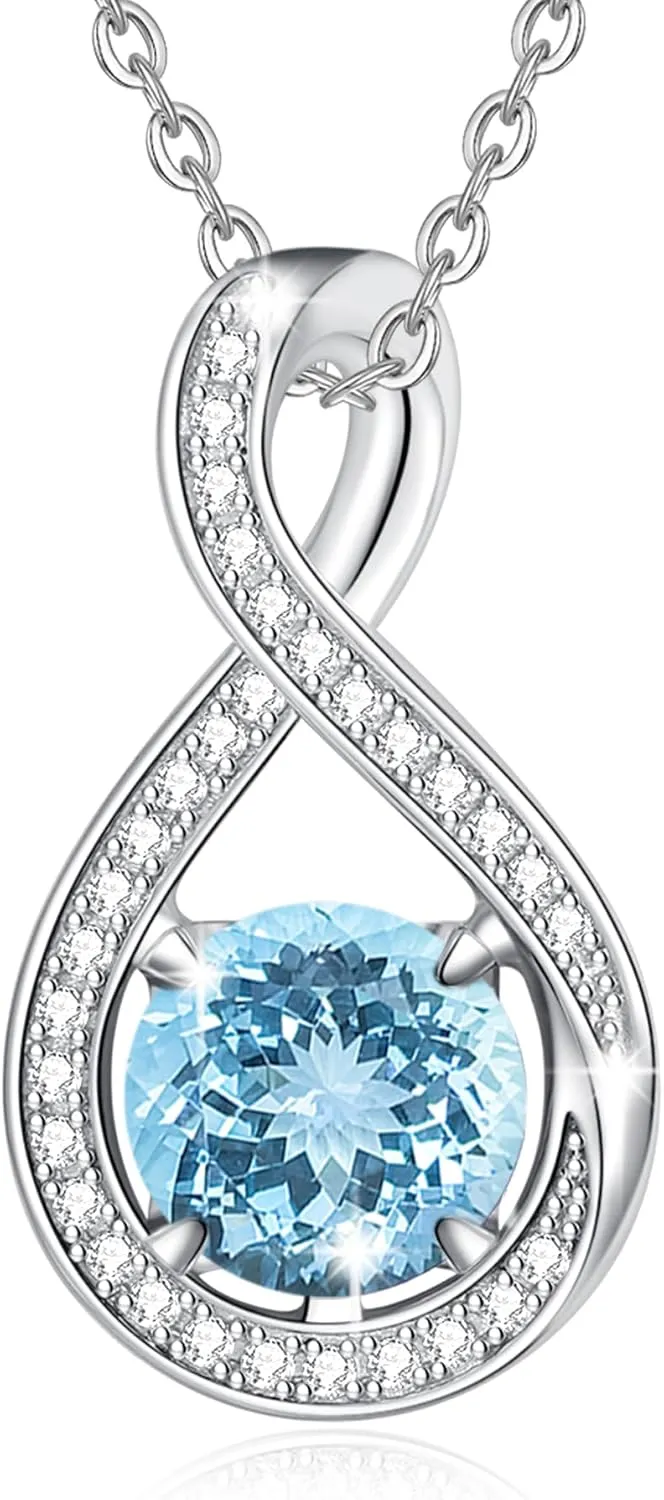 FANCIME Birthstone Necklaces for Women Fine Jewelry Sterling Silver Infinity Pendant Anniversary Birthday Gifts for Her Women Wife Mom Lady Daughter, Chain 16" 2" Extend