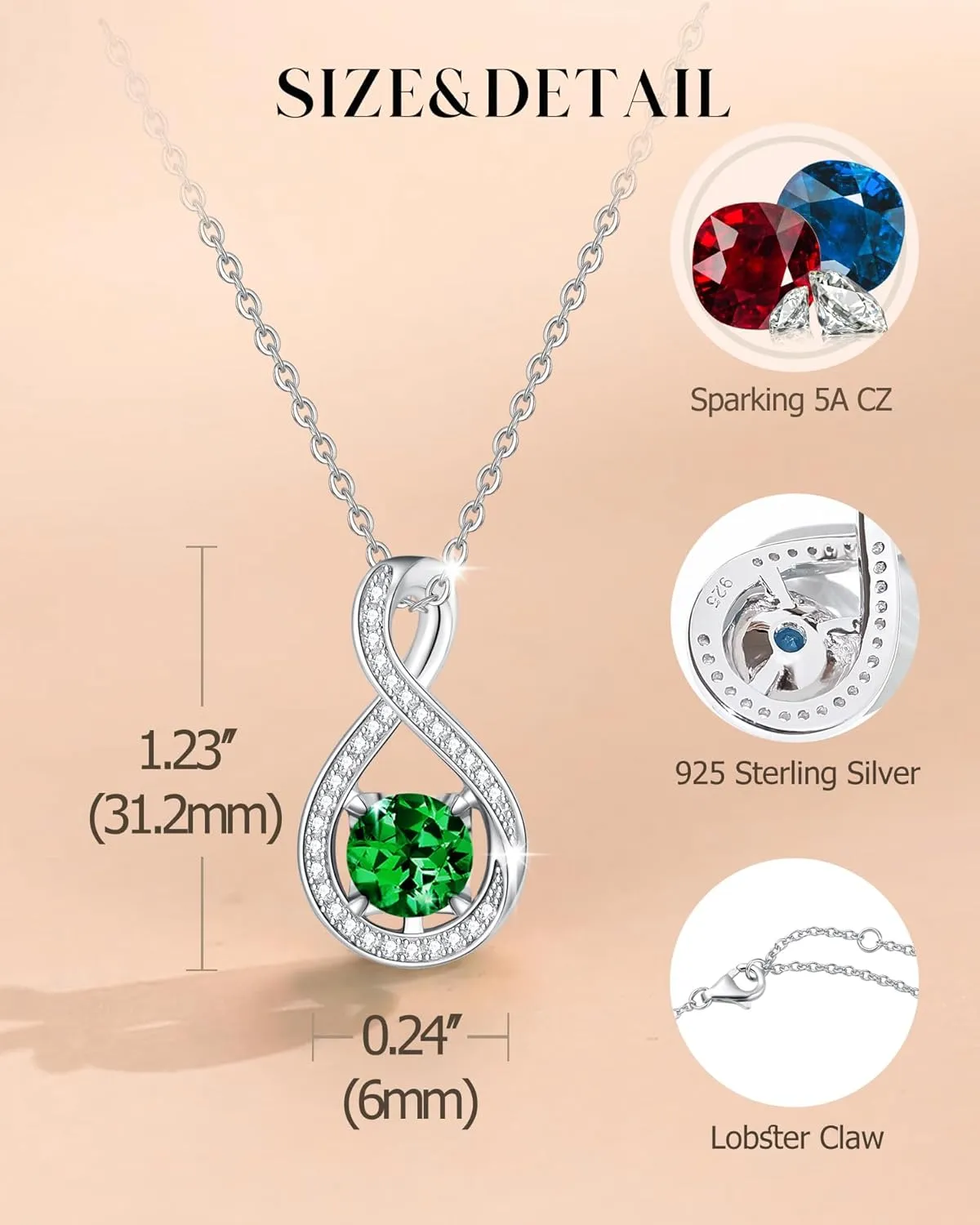 FANCIME Birthstone Necklaces for Women Fine Jewelry Sterling Silver Infinity Pendant Anniversary Birthday Gifts for Her Women Wife Mom Lady Daughter, Chain 16" 2" Extend