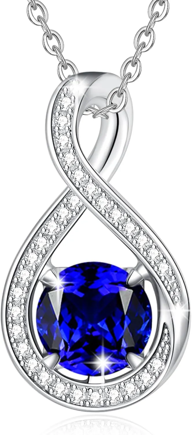 FANCIME Birthstone Necklaces for Women Fine Jewelry Sterling Silver Infinity Pendant Anniversary Birthday Gifts for Her Women Wife Mom Lady Daughter, Chain 16" 2" Extend