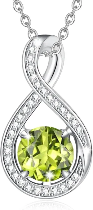 FANCIME Birthstone Necklaces for Women Fine Jewelry Sterling Silver Infinity Pendant Anniversary Birthday Gifts for Her Women Wife Mom Lady Daughter, Chain 16" 2" Extend
