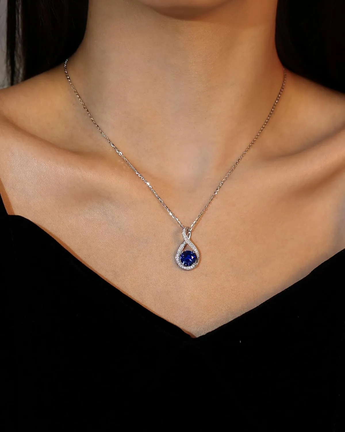 FANCIME Birthstone Necklaces for Women Fine Jewelry Sterling Silver Infinity Pendant Anniversary Birthday Gifts for Her Women Wife Mom Lady Daughter, Chain 16" 2" Extend