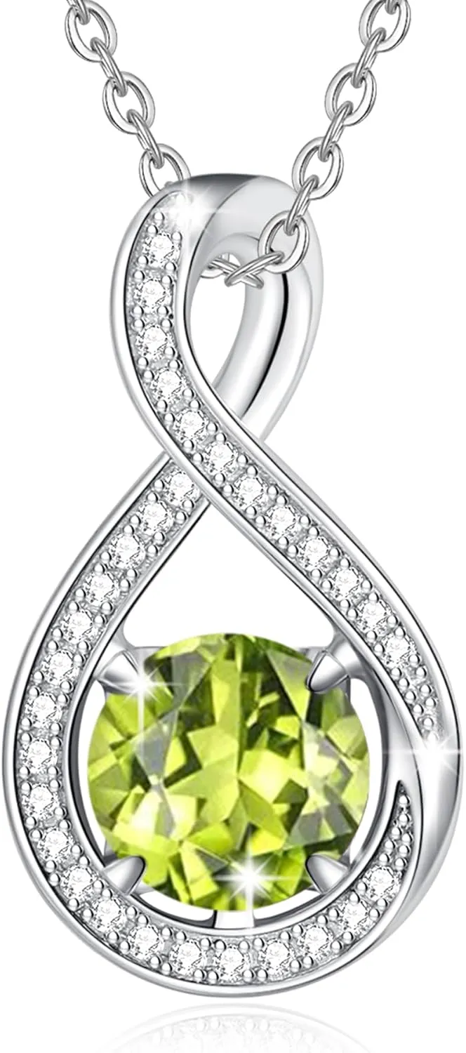 FANCIME Birthstone Necklaces for Women Fine Jewelry Sterling Silver Infinity Pendant Anniversary Birthday Gifts for Her Women Wife Mom Lady Daughter, Chain 16" 2" Extend