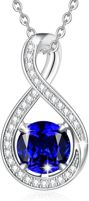 FANCIME Birthstone Necklaces for Women Fine Jewelry Sterling Silver Infinity Pendant Anniversary Birthday Gifts for Her Women Wife Mom Lady Daughter, Chain 16" 2" Extend