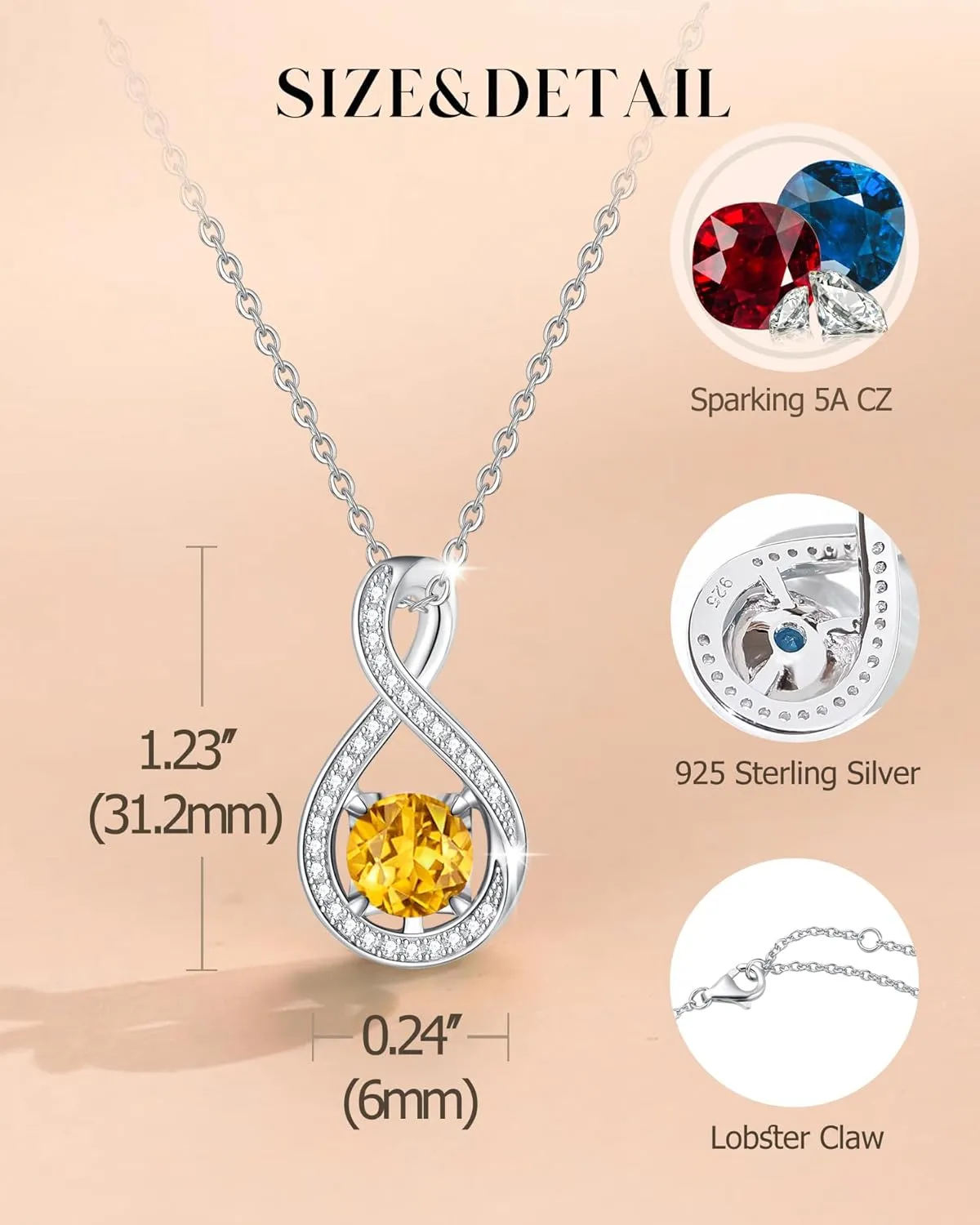 FANCIME Birthstone Necklaces for Women Fine Jewelry Sterling Silver Infinity Pendant Anniversary Birthday Gifts for Her Women Wife Mom Lady Daughter, Chain 16" 2" Extend
