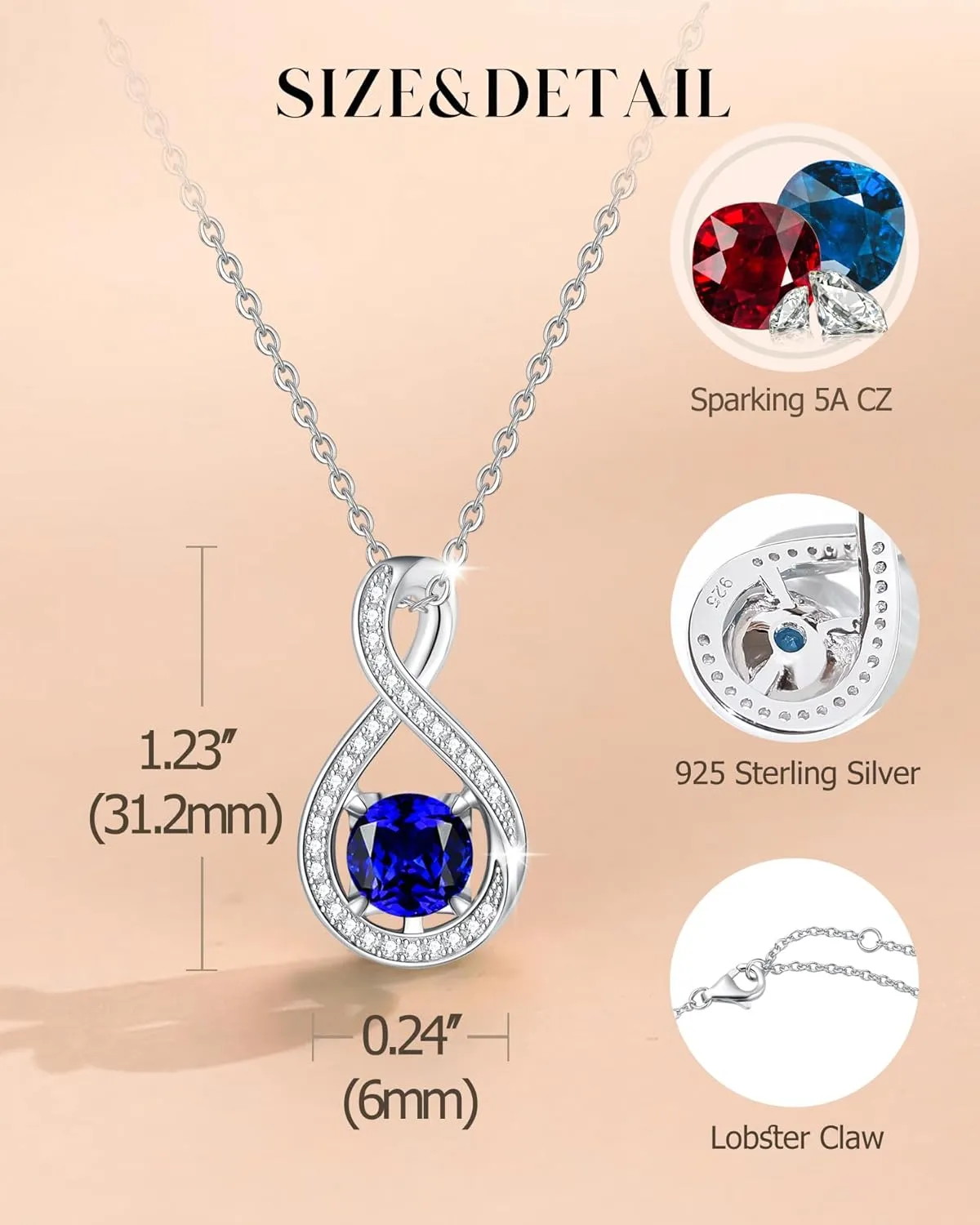 FANCIME Birthstone Necklaces for Women Fine Jewelry Sterling Silver Infinity Pendant Anniversary Birthday Gifts for Her Women Wife Mom Lady Daughter, Chain 16" 2" Extend