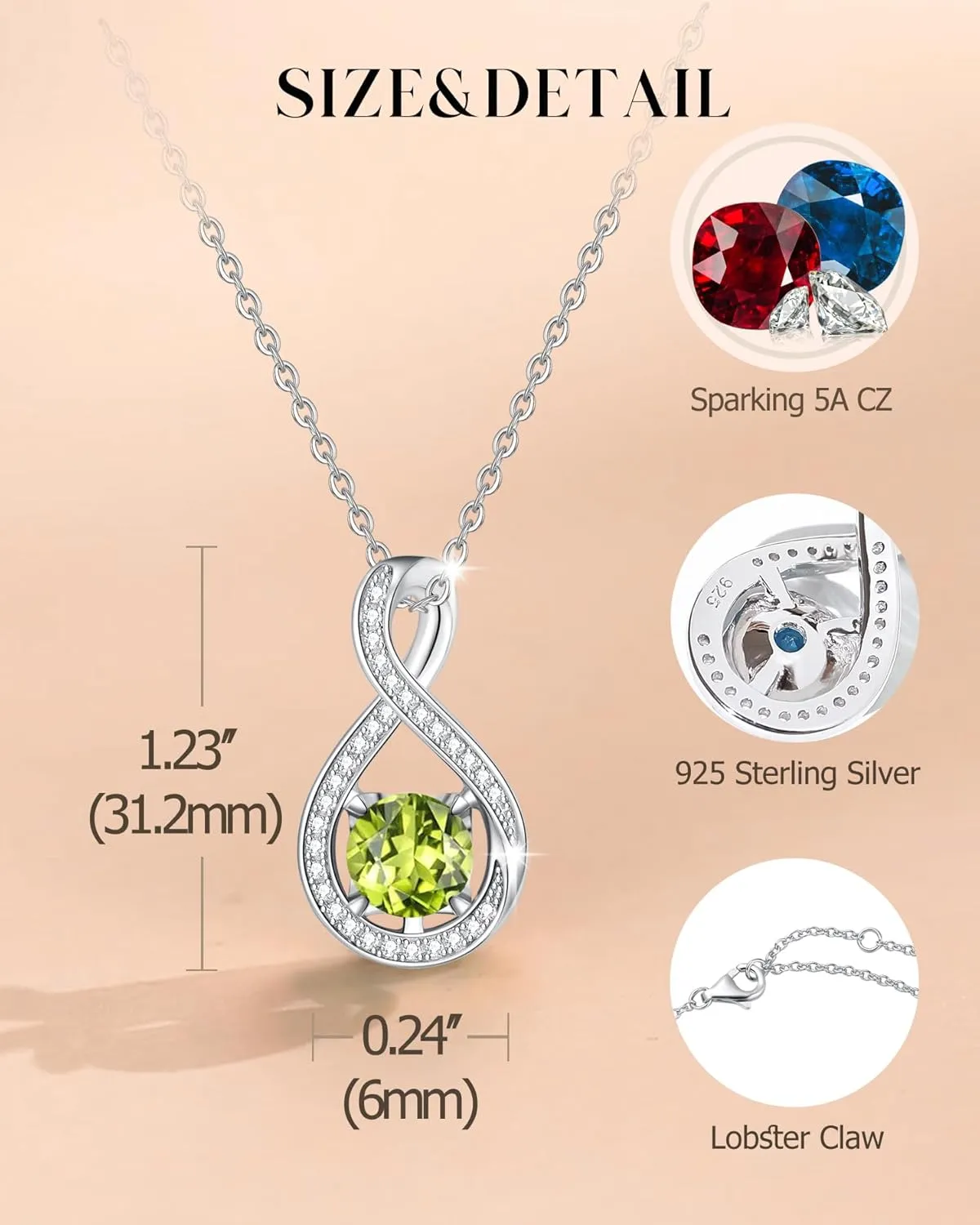 FANCIME Birthstone Necklaces for Women Fine Jewelry Sterling Silver Infinity Pendant Anniversary Birthday Gifts for Her Women Wife Mom Lady Daughter, Chain 16" 2" Extend