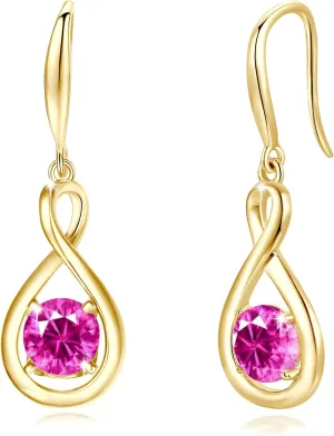 FANCIME Dangle Drop Earrings 925 Sterling Silver Dainty Infinity Round Gemstone Birthstone Jewelry Birthday Gifts for Her Women
