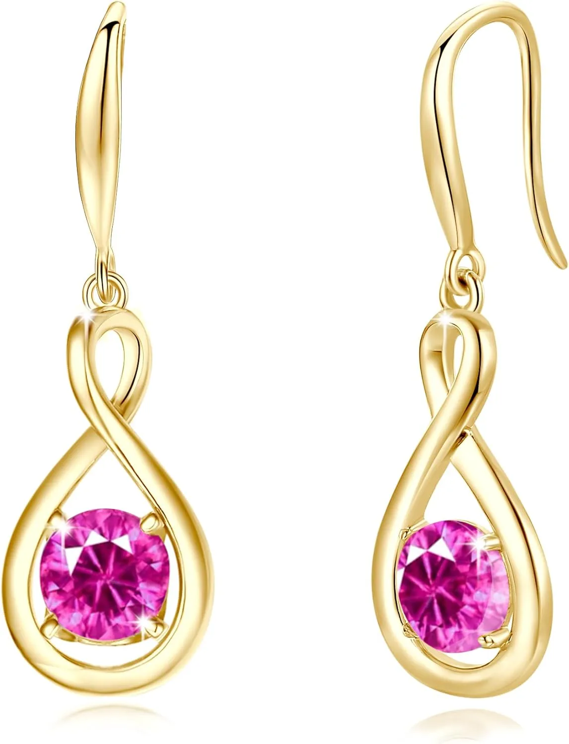 FANCIME Dangle Drop Earrings 925 Sterling Silver Dainty Infinity Round Gemstone Birthstone Jewelry Birthday Gifts for Her Women