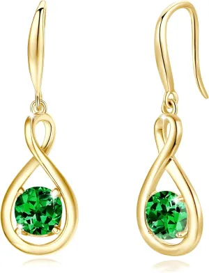 FANCIME Dangle Drop Earrings 925 Sterling Silver Dainty Infinity Round Gemstone Birthstone Jewelry Birthday Gifts for Her Women