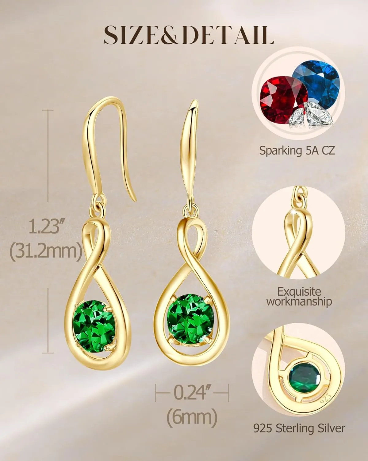 FANCIME Dangle Drop Earrings 925 Sterling Silver Dainty Infinity Round Gemstone Birthstone Jewelry Birthday Gifts for Her Women