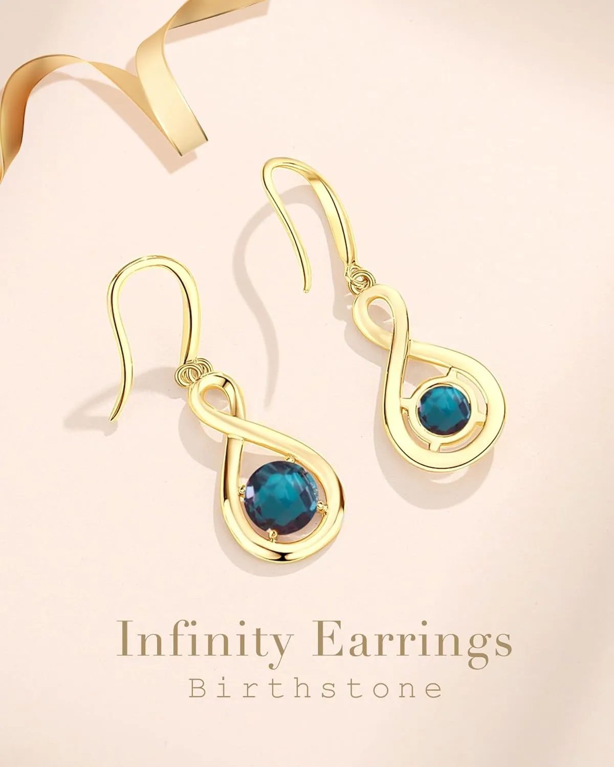 FANCIME Dangle Drop Earrings 925 Sterling Silver Yellow Gold Plated Dainty Infinity Round Gemstone Birthstone Earring Fine Jewelry Birthday Gifts for Her Women