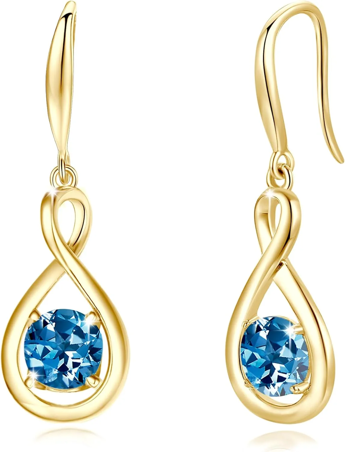 FANCIME Dangle Drop Earrings 925 Sterling Silver Yellow Gold Plated Dainty Infinity Round Gemstone Birthstone Earring Fine Jewelry Birthday Gifts for Her Women