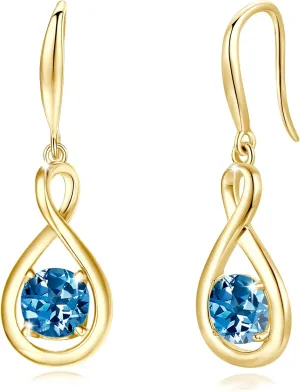 FANCIME Dangle Drop Earrings 925 Sterling Silver Yellow Gold Plated Dainty Infinity Round Gemstone Birthstone Earring Fine Jewelry Birthday Gifts for Her Women