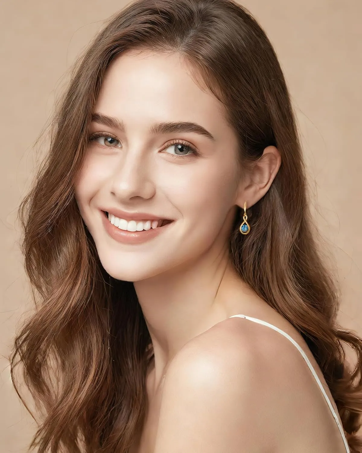 FANCIME Dangle Drop Earrings 925 Sterling Silver Yellow Gold Plated Dainty Infinity Round Gemstone Birthstone Earring Fine Jewelry Birthday Gifts for Her Women
