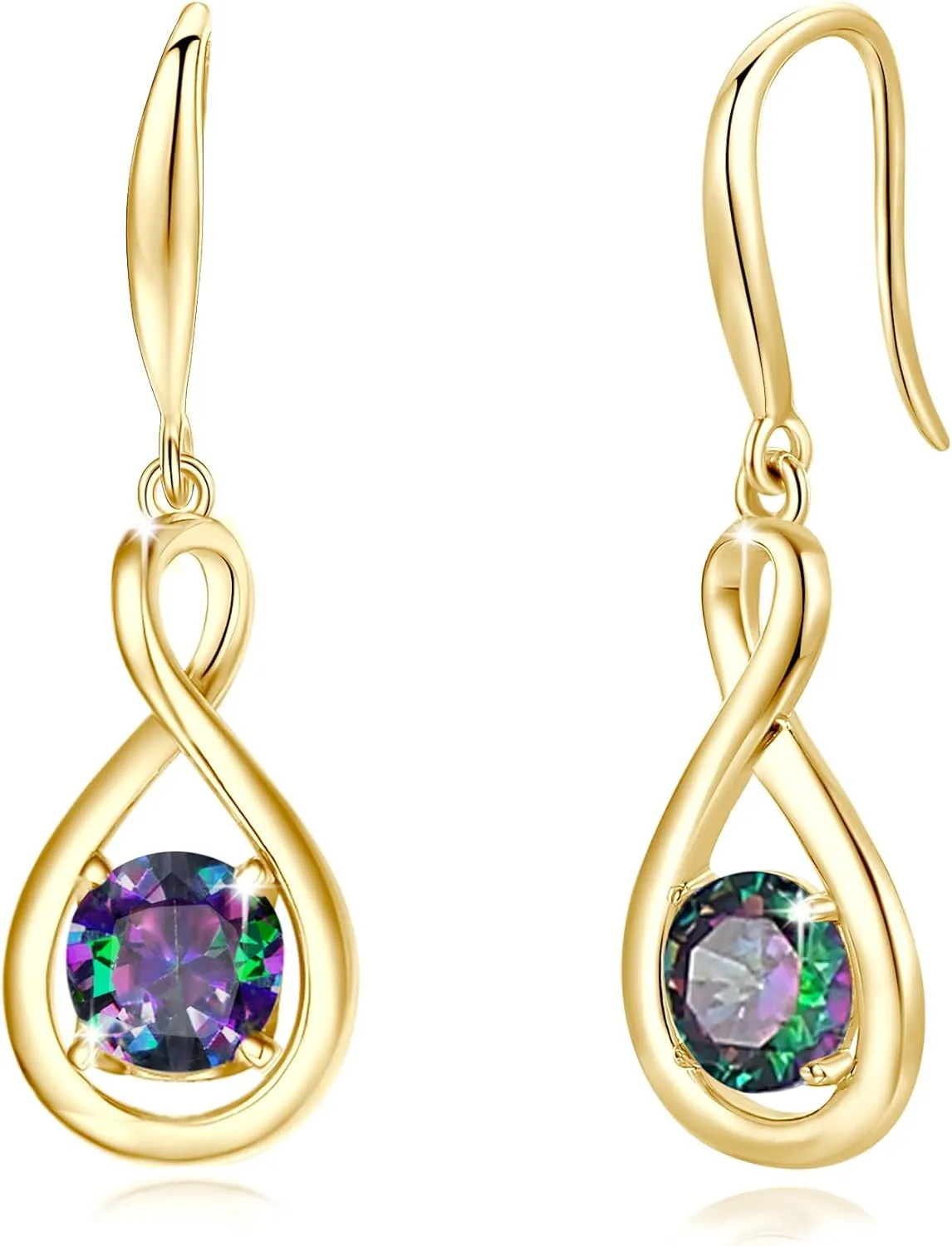 FANCIME Dangle Drop Earrings 925 Sterling Silver Yellow Gold Plated Dainty Infinity Round Gemstone Birthstone Earring Fine Jewelry Birthday Gifts for Her Women