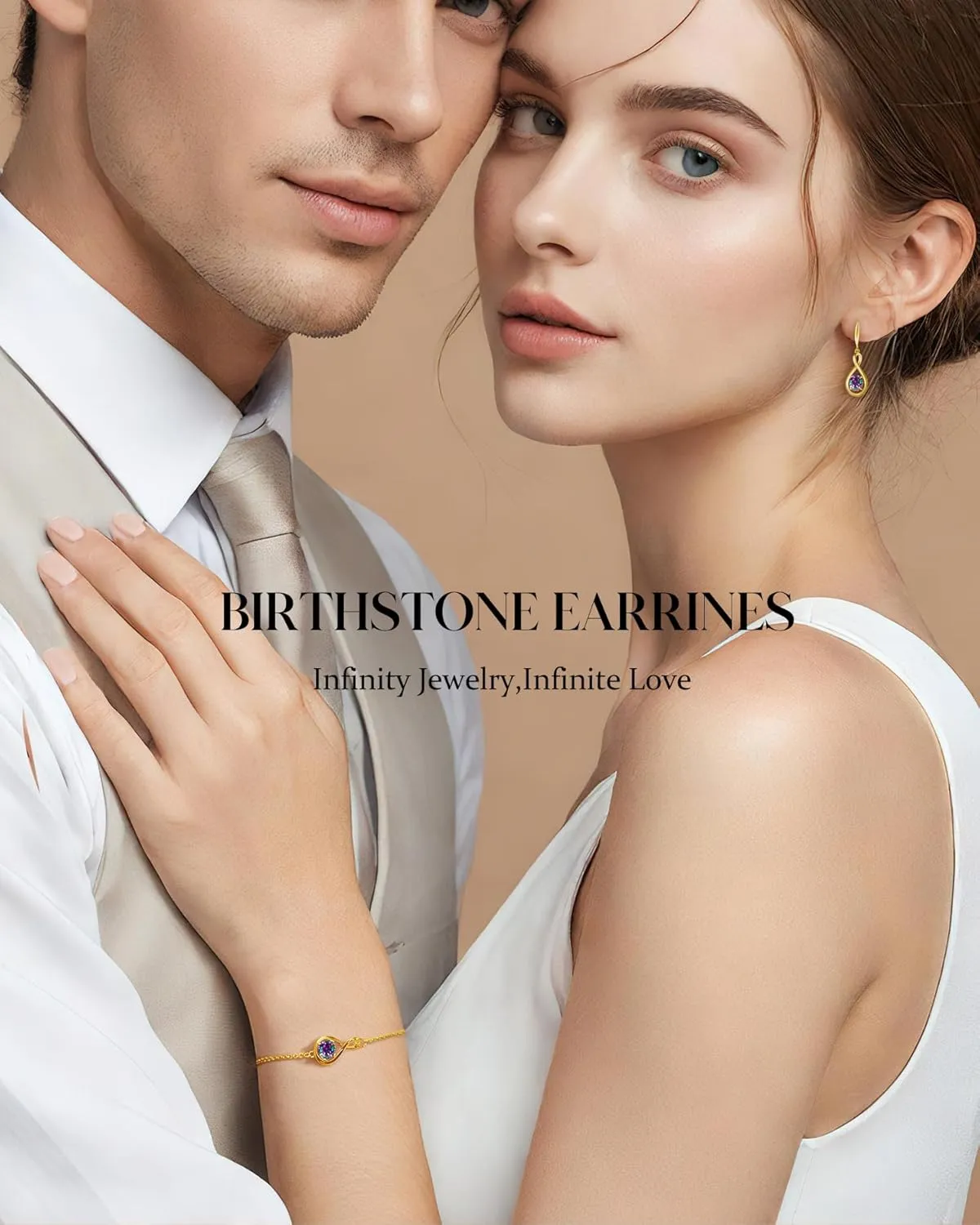 FANCIME Dangle Drop Earrings 925 Sterling Silver Yellow Gold Plated Dainty Infinity Round Gemstone Birthstone Earring Fine Jewelry Birthday Gifts for Her Women