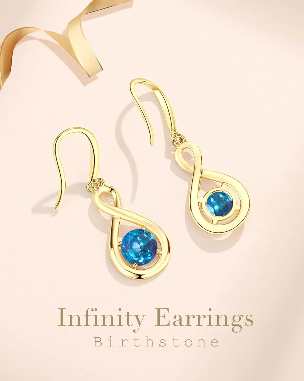 FANCIME Dangle Drop Earrings 925 Sterling Silver Yellow Gold Plated Dainty Infinity Round Gemstone Birthstone Earring Fine Jewelry Birthday Gifts for Her Women