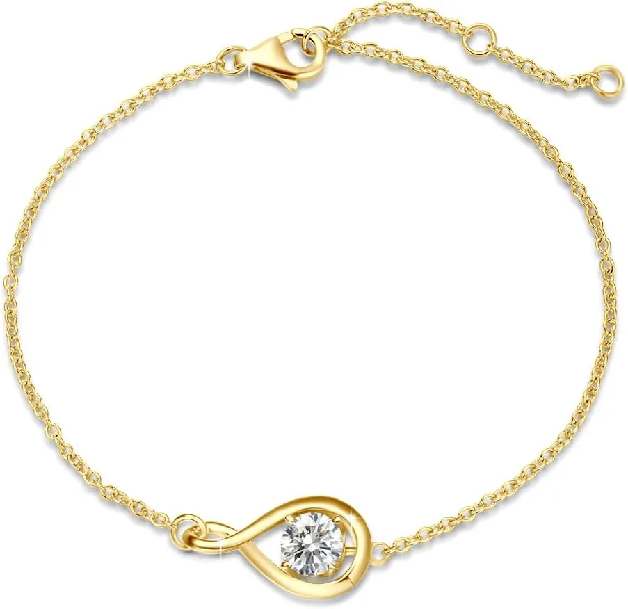 FANCIME Love Bracelet 925 Sterling Silver Infinity Birthstone Bracelets for Women Fine Jewelry Birthday Gifts for Her Mom Wife, Chain Length 6.7" 1.2" Extend