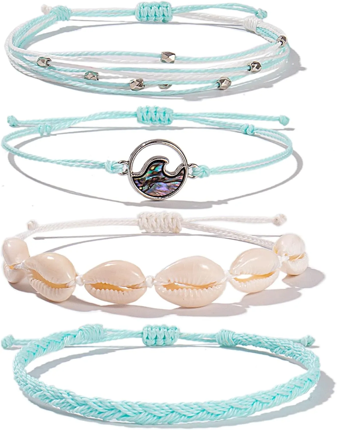 FANCY SHINY Wave String Bracelets Braid Puka Shell Bead Bracelets Handmade Cute Trendy Boho Easter Jewelry Gifts for Women