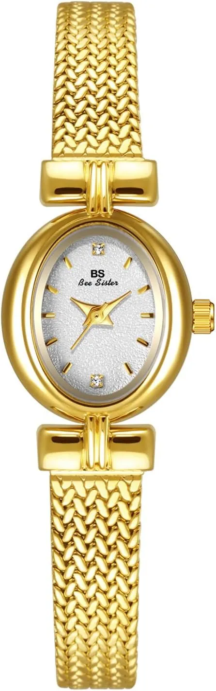 FANMIS Elegant Gold Watches for Women Vintage Oval Dial Small Women's Bracelet Watch Stainless Steel Wheat Band Minimalism Updated Gold Bracelet Watch