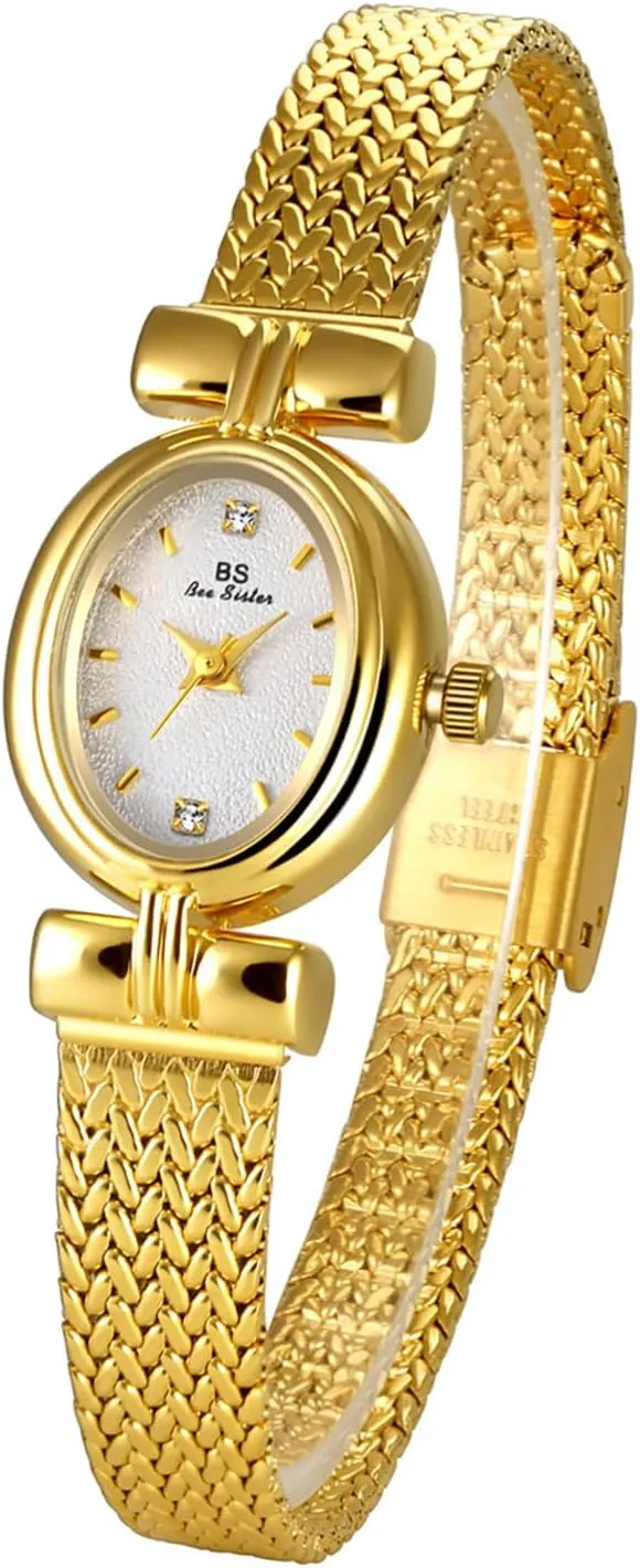 FANMIS Elegant Gold Watches for Women Vintage Oval Dial Small Women's Bracelet Watch Stainless Steel Wheat Band Minimalism Updated Gold Bracelet Watch