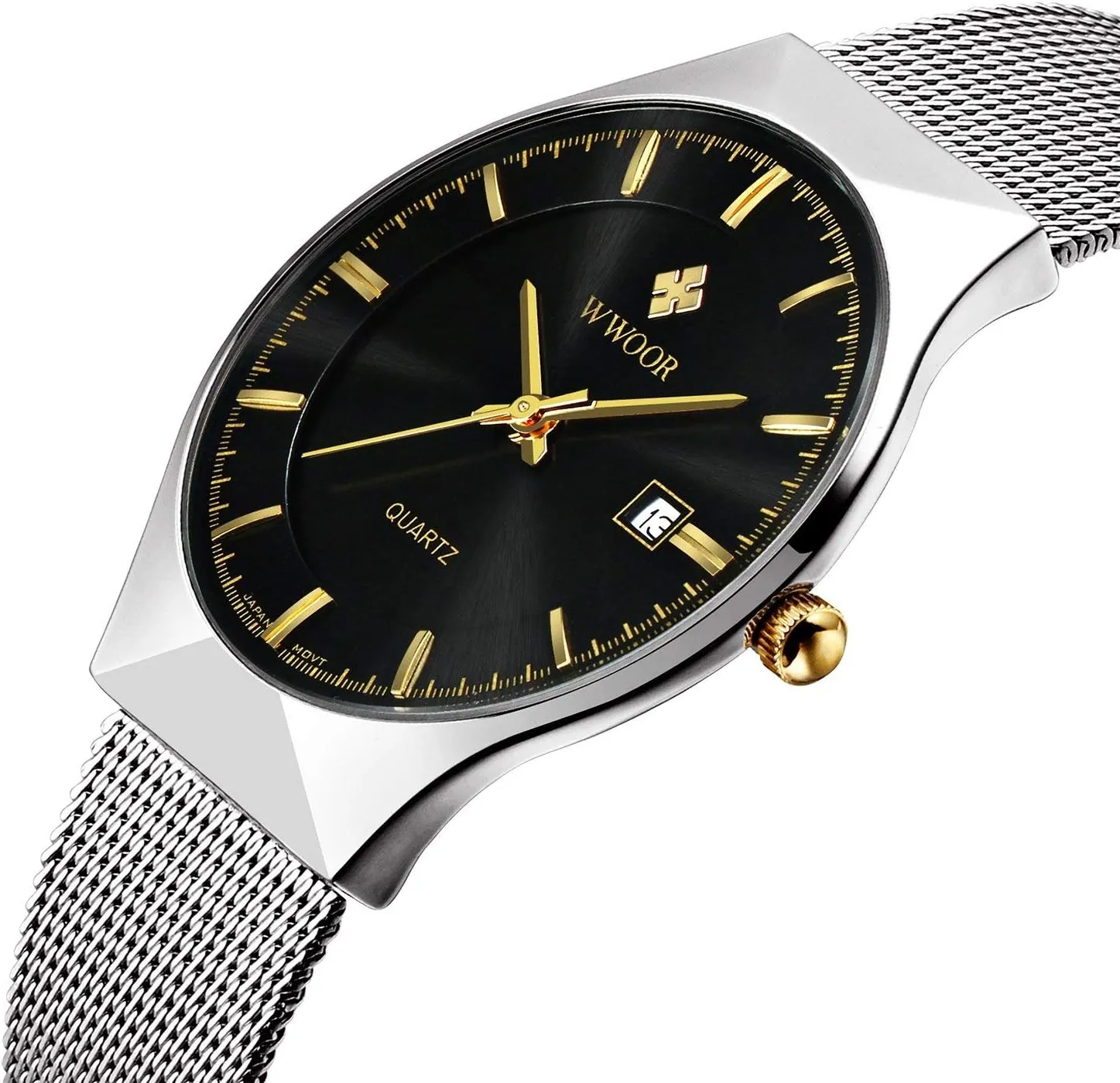 Fashion Luxury Brand Men Quartz Watch Stainless Steel Mesh Strap Ultra Thin Dial Waterproof Clock