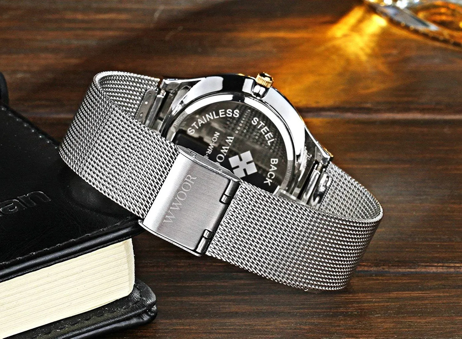 Fashion Luxury Brand Men Quartz Watch Stainless Steel Mesh Strap Ultra Thin Dial Waterproof Clock
