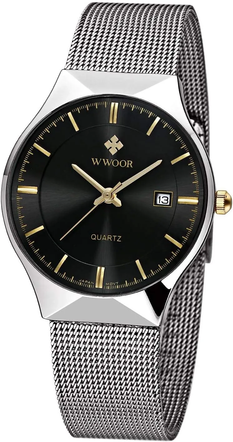 Fashion Luxury Brand Men Quartz Watch Stainless Steel Mesh Strap Ultra Thin Dial Waterproof Clock
