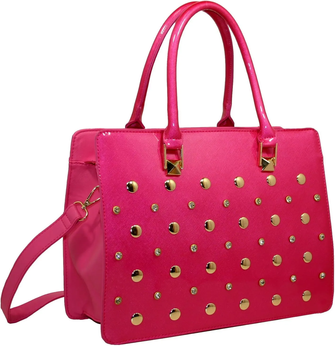 Fashion Women's Satchel Handbag Purse Rhinestone Accent - Fuchsia