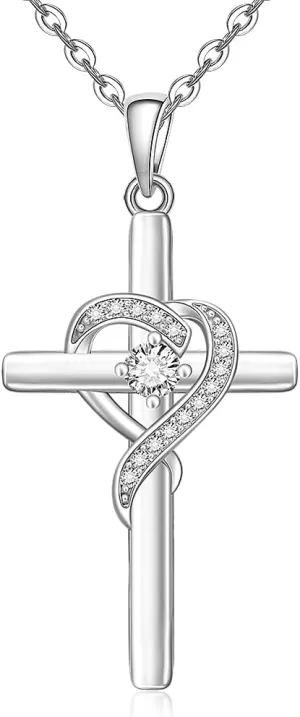 Fenthring Infinity Cross Necklace Sterling Silver Diamond Cubic Zirconia Infinity Cross Necklaces for Women Cross Pendant Mothers Day Gifts