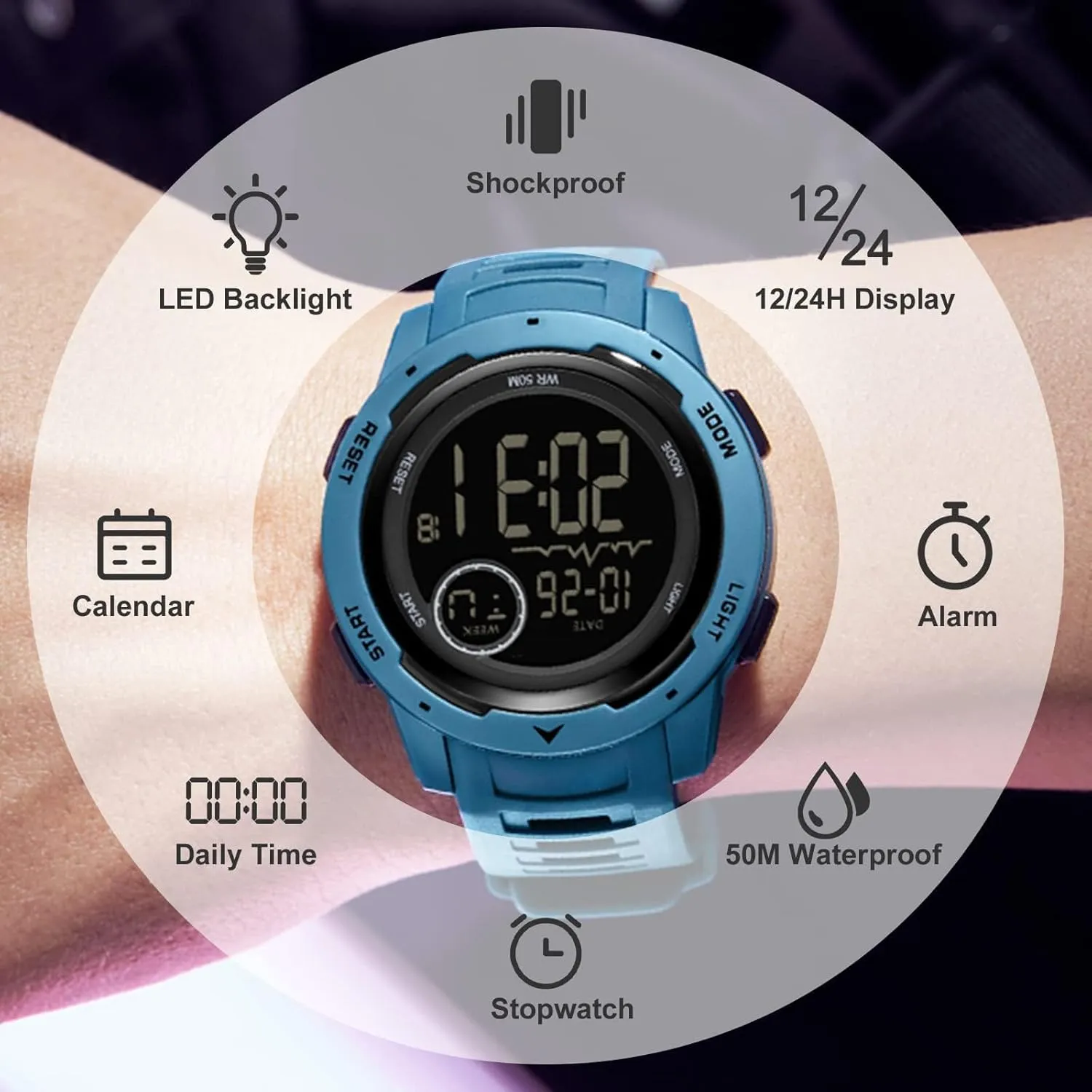 findtime Men's Digital Watch Waterproof Sports Watches Tactical Military Stopwatch Alarm 12/24H Outdoor Mens Wristwatch for Running Swimming Relojes para Hombres