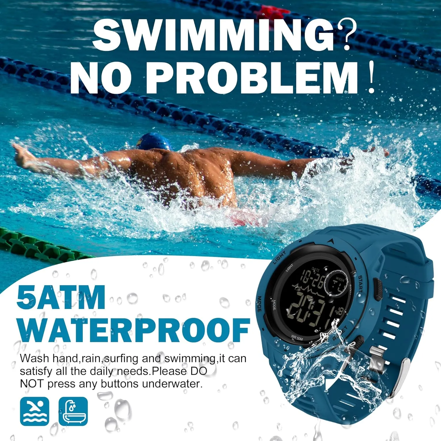 findtime Men's Digital Watch Waterproof Sports Watches Tactical Military Stopwatch Alarm 12/24H Outdoor Mens Wristwatch for Running Swimming Relojes para Hombres