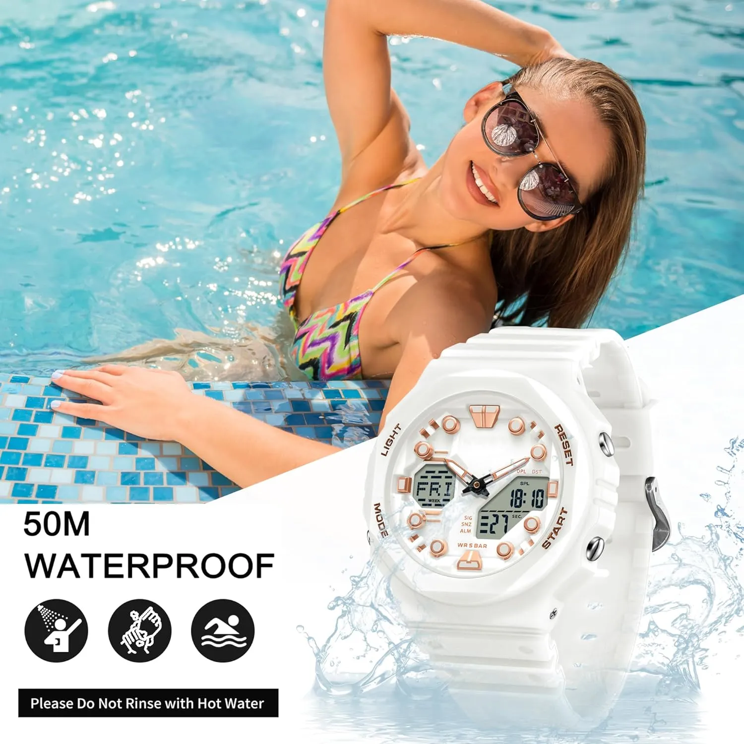 findtime Women's Sport Watches Digital Waterproof Watch Outdoor Military Tactical Wrist Watch Analog Fashion Ladies Watches with LED Luminous Alarms Stopwatch Countdown Reloj para Mujer