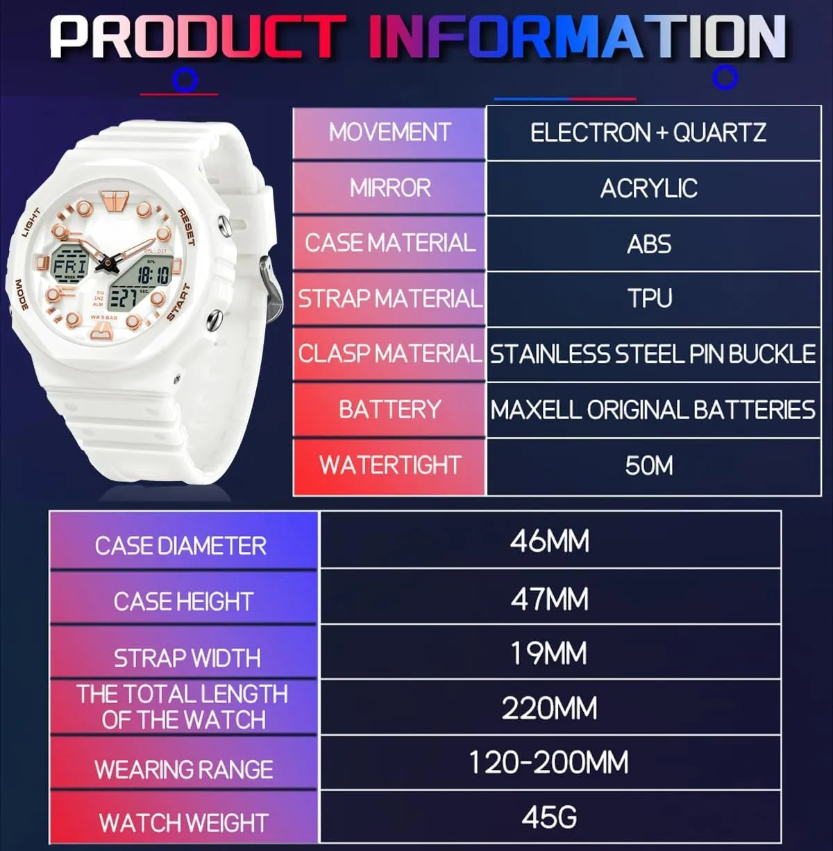 findtime Women's Sport Watches Digital Waterproof Watch Outdoor Military Tactical Wrist Watch Analog Fashion Ladies Watches with LED Luminous Alarms Stopwatch Countdown Reloj para Mujer