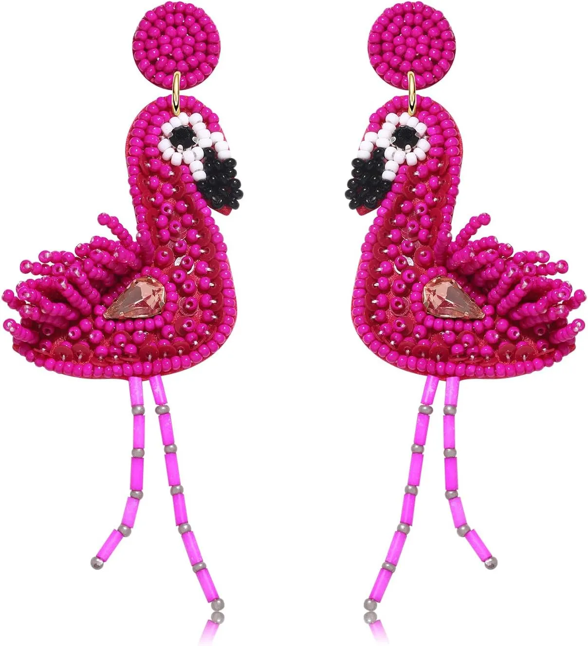 Flamingo Earrings for Women Beaded Tropical Bird Earrings Statement Pink Beads Dangle Earrings Summer Earrings Vacation Accessory Holiday Jewelry Gifts