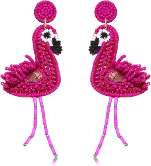 Flamingo Earrings for Women Beaded Tropical Bird Earrings Statement Pink Beads Dangle Earrings Summer Earrings Vacation Accessory Holiday Jewelry Gifts