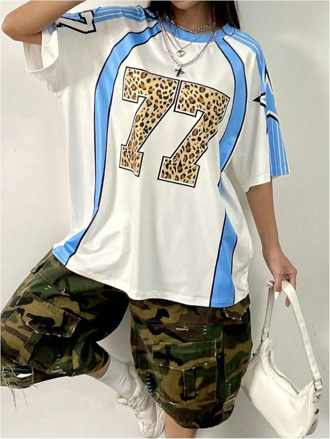 Floerns Women's Plus Size Cheetah Number Print Half Sleeve T Shirt Crew Neck Jersey Tee Tops