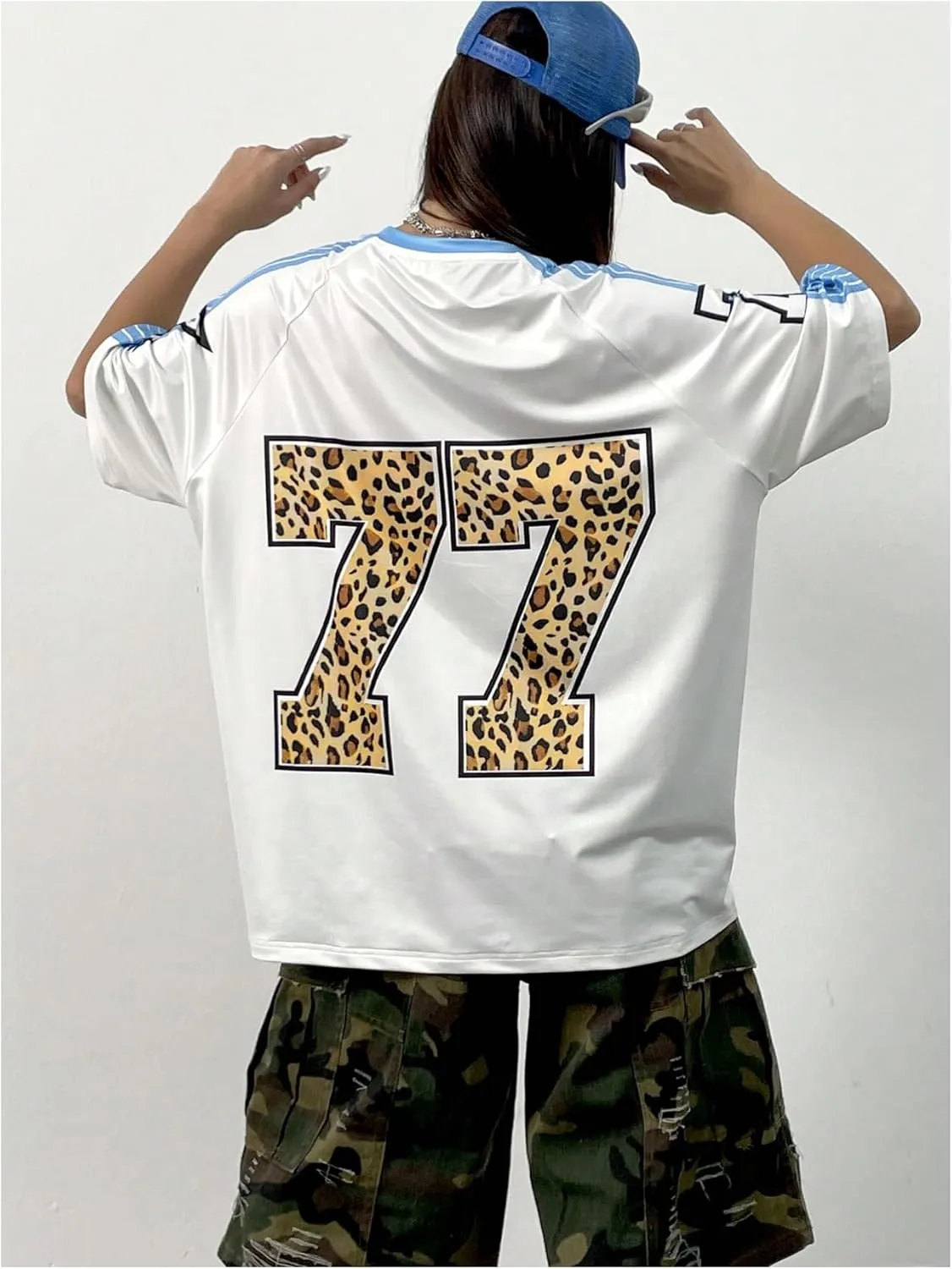 Floerns Women's Plus Size Cheetah Number Print Half Sleeve T Shirt Crew Neck Jersey Tee Tops
