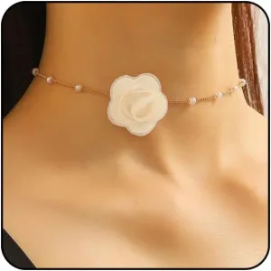 Flower Choker Necklaces for Women Rose Necklace for Women with Pearl Dainty Red Rose Choker Necklace for Women Flower Jewelry for Women Party Prom