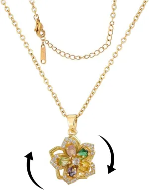 Flower Necklace for Women Dainty Fidget Necklace Rotatable Crystal Blossom Pendant Necklaces Adjustable Spinning Fidget Necklaces Redbud Flower Choker Funny Summer Jewelry