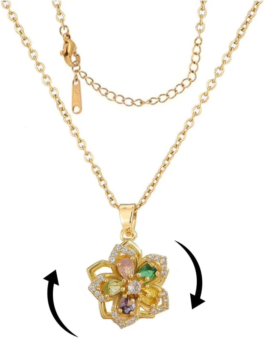 Flower Necklace for Women Dainty Fidget Necklace Rotatable Crystal Blossom Pendant Necklaces Adjustable Spinning Fidget Necklaces Redbud Flower Choker Funny Summer Jewelry