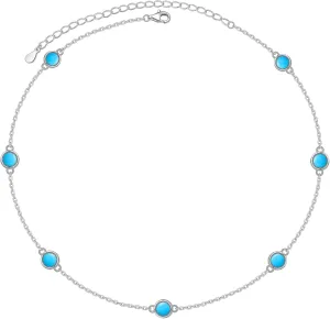 FLYOW S925 Sterling Silver Dainty Butterfly/Moonstone/Turquoise/Agate/Circle Choker Necklace Short Dainty Layered Pendant Necklace Jewelry for Women Girls
