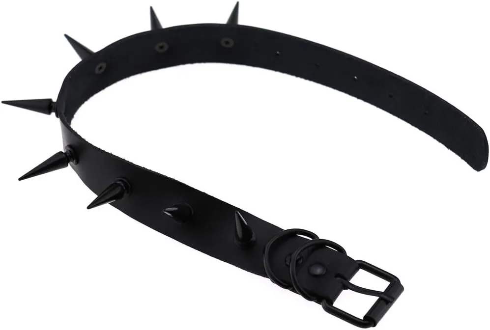 FM FM42 Unisex Multicolor Simulated Leather PU Black-tone/Silver-tone Spikes Rivets Spiked Punk Rock Gothic Choker Collar Necklace