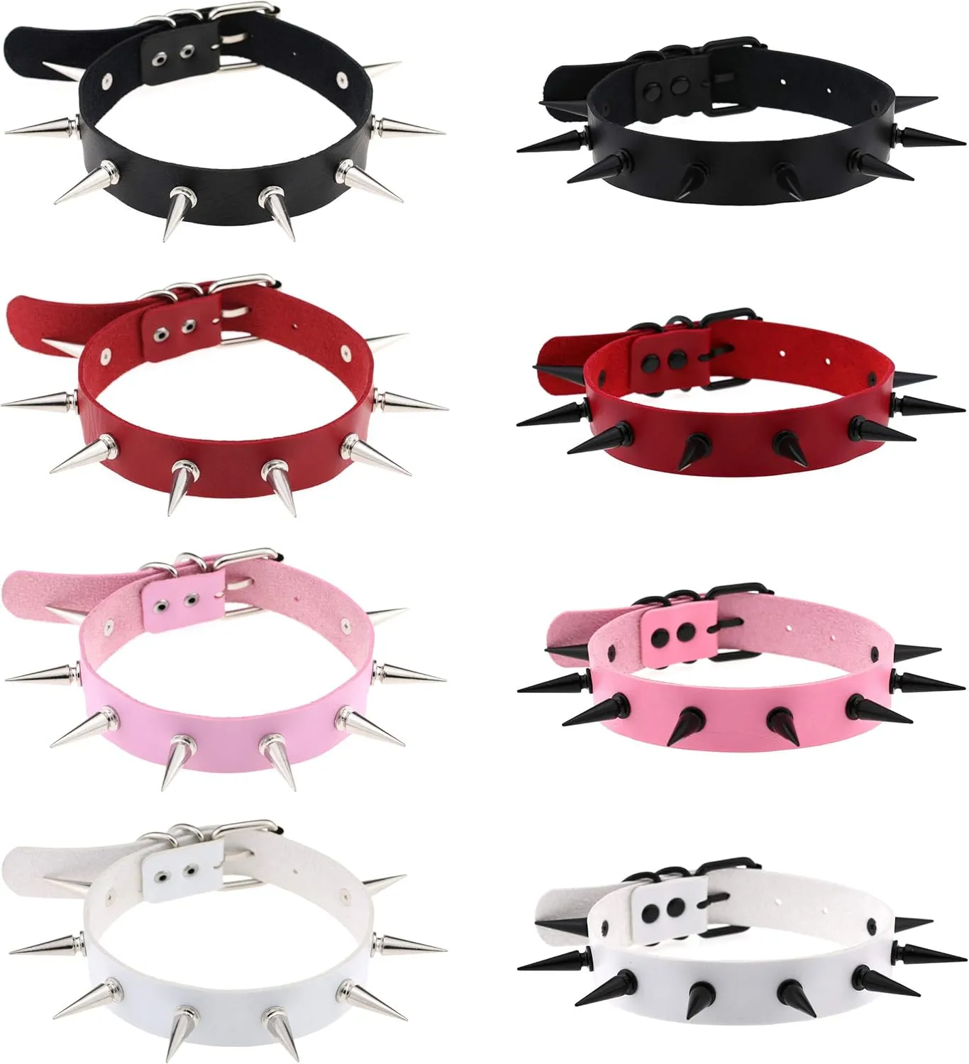 FM FM42 Unisex Multicolor Simulated Leather PU Black-tone/Silver-tone Spikes Rivets Spiked Punk Rock Gothic Choker Collar Necklace