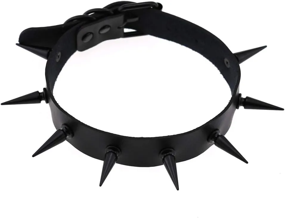 FM FM42 Unisex Multicolor Simulated Leather PU Black-tone/Silver-tone Spikes Rivets Spiked Punk Rock Gothic Choker Collar Necklace