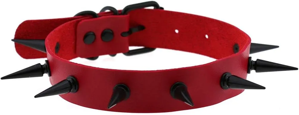 FM FM42 Unisex Multicolor Simulated Leather PU Black-tone/Silver-tone Spikes Rivets Spiked Punk Rock Gothic Choker Collar Necklace