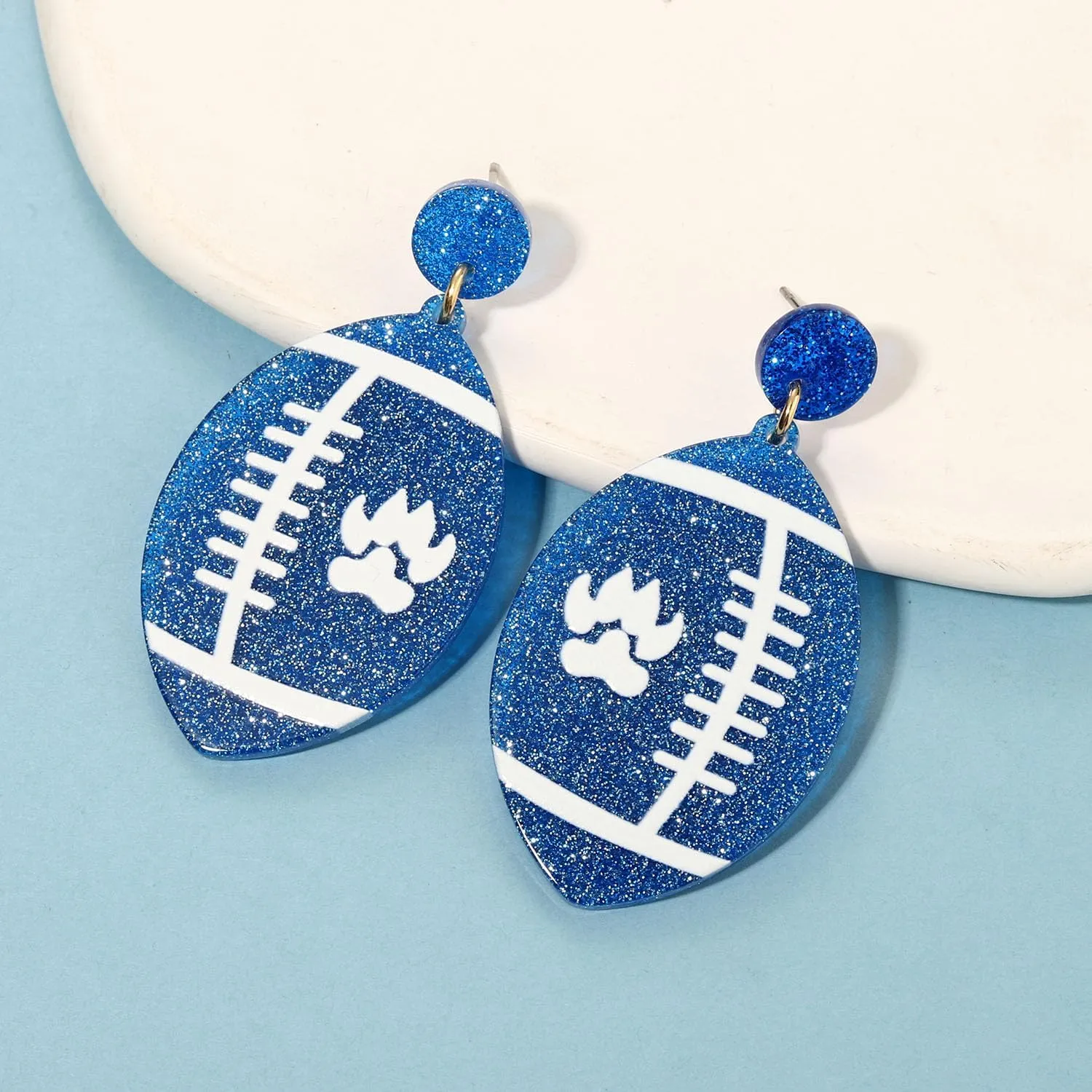 Football Earrings Game Day Acrylic Glitter Football Mom Earrings College School Sports Team Spirit Earrings Cheer Football Mom Gift